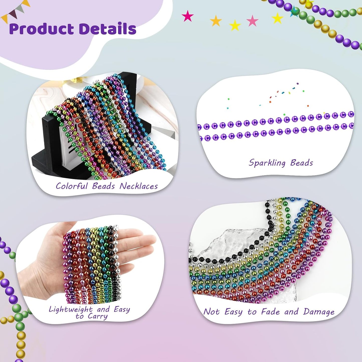 SHAOQINLIN 50 PCS Purple Mardi Gras Beads, Purple Beads Necklaces 33" Metallic Beaded Costume Necklaces Party Necklaces for Halloween Mardi Gras Parade Throws Wedding Birthday Party Favors