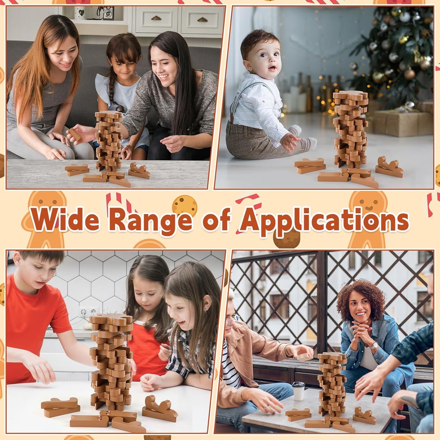 Tower Stacking Game Winter Christmas Family Reunion Games Gingerbread Man Wooden Blocks Tumbling Tower and Balancing Game for Adults Team Building Friends Group Coworkers Games Fun Party Activities
