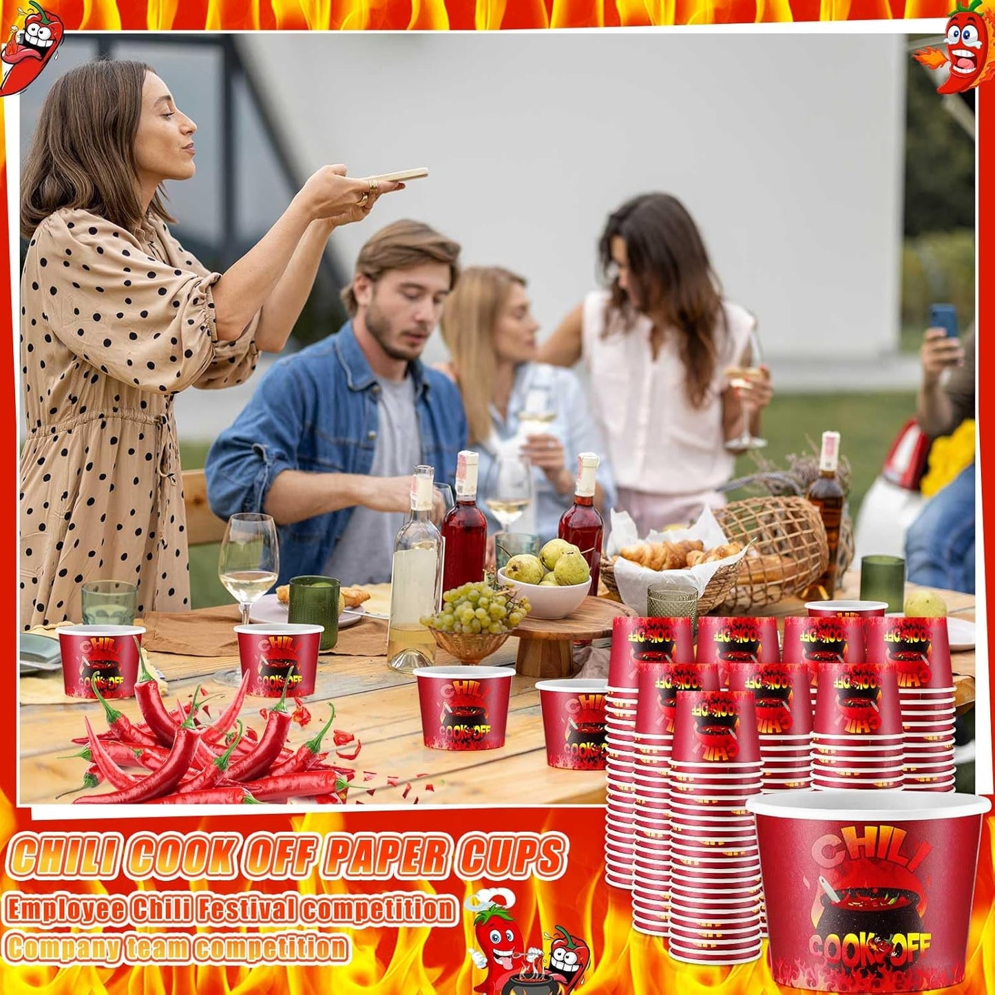 200 Pcs Chili Cook off Party Decorations Disposable Chili Cook off Paper Tasting Cups Food Sample Bowls for Mexican Party Supplies(Classic,5 oz)
