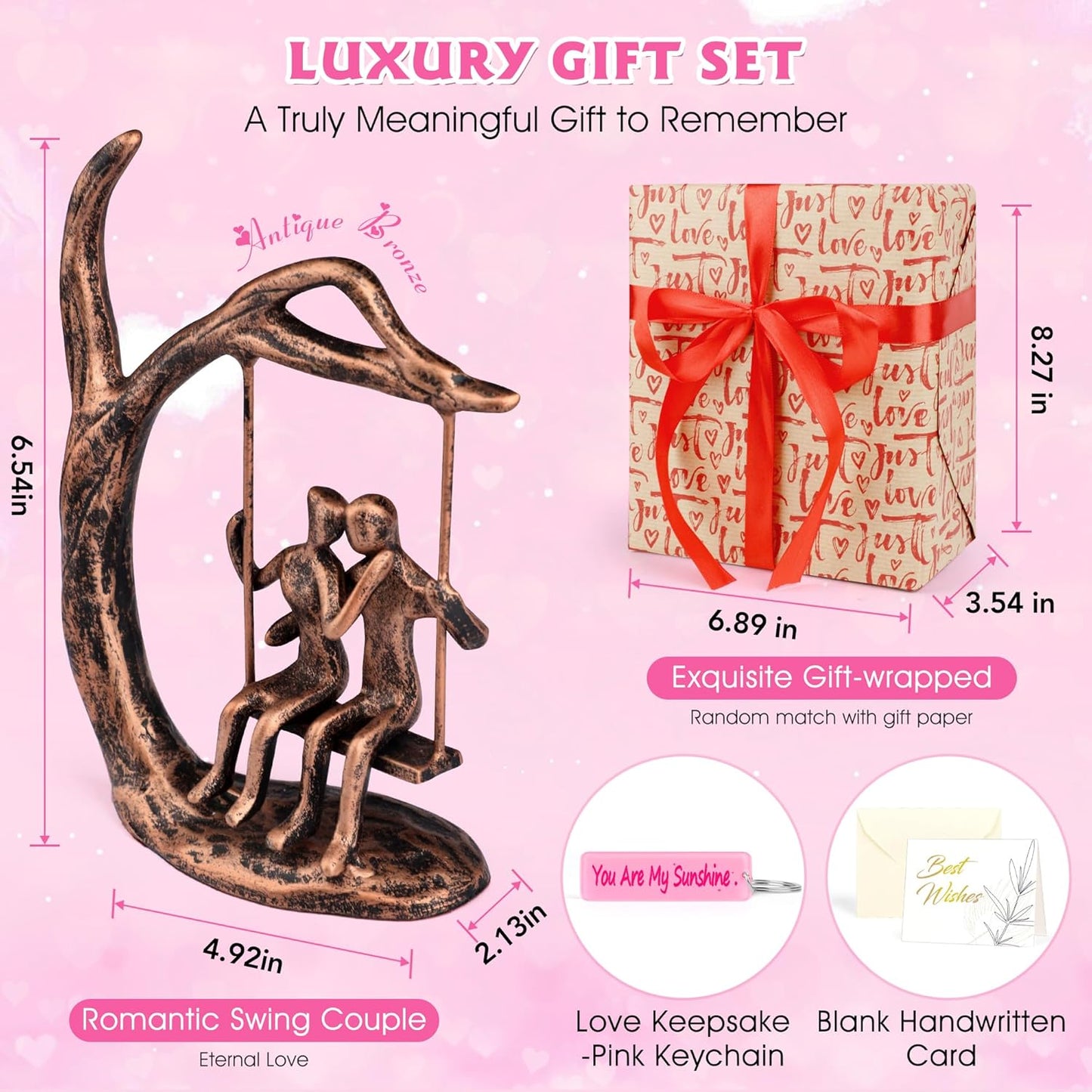 Anniversary Wedding Gifts for Couple/Her - Romantic Couple Statue in Love, Antique Bronze Metal Figurine Sweet Loving Together Iron Sculpture Decor, for Wife Husband Birthday Gifts