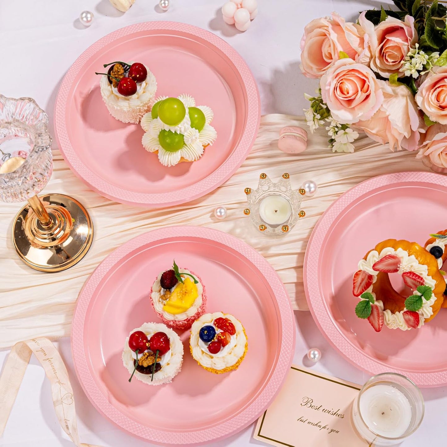 WELLIFE 10 Inch Plastic Plates Pink 50 Count Disposable Plate for Party, Large Big Plates for Dinner Party Supplies Birthday Camping BBQ Valentine's Day, Mother's Day