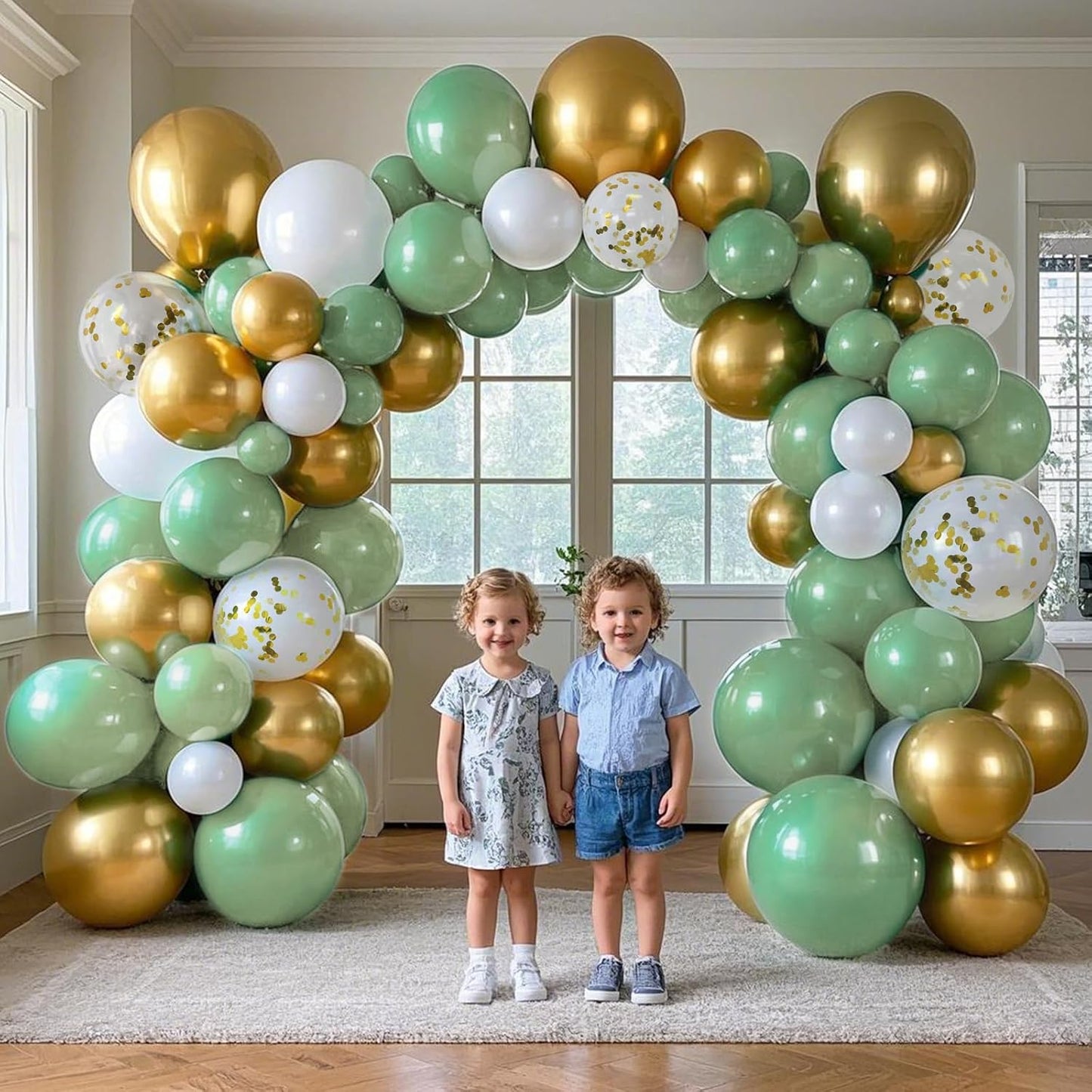 Sage Green Balloons, 60pcs 12inch Sage Green White Metallic Gold Confetti Balloons for Boho Birthday Baby Shower Bridal Shower Wedding Summer Party Decorations