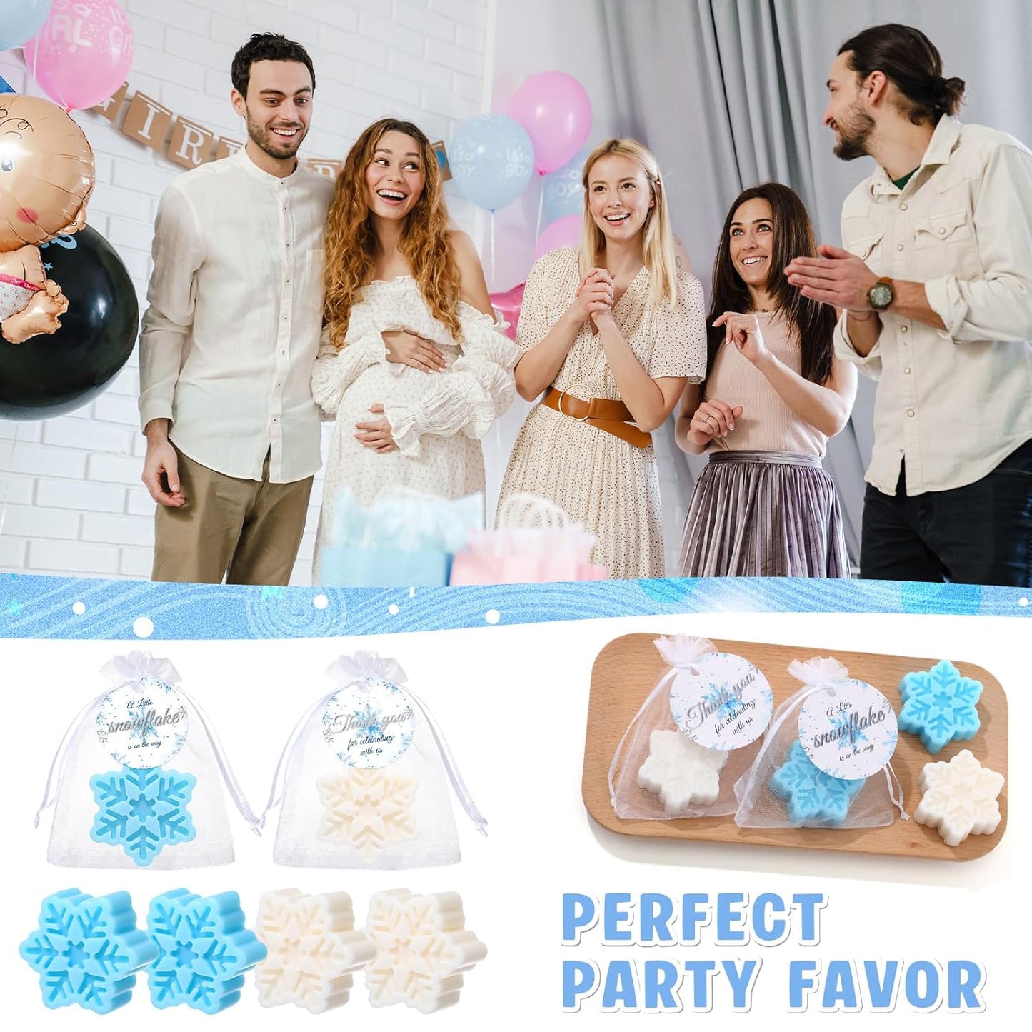 30 Sets Little Snowflake Baby Shower Soap Favors for Guests Christmas Snowflake Soaps Handmade Scented Winter Baby Shower Favor with Thank You Cards Organza Bags for Gender Reveal Return Gifts