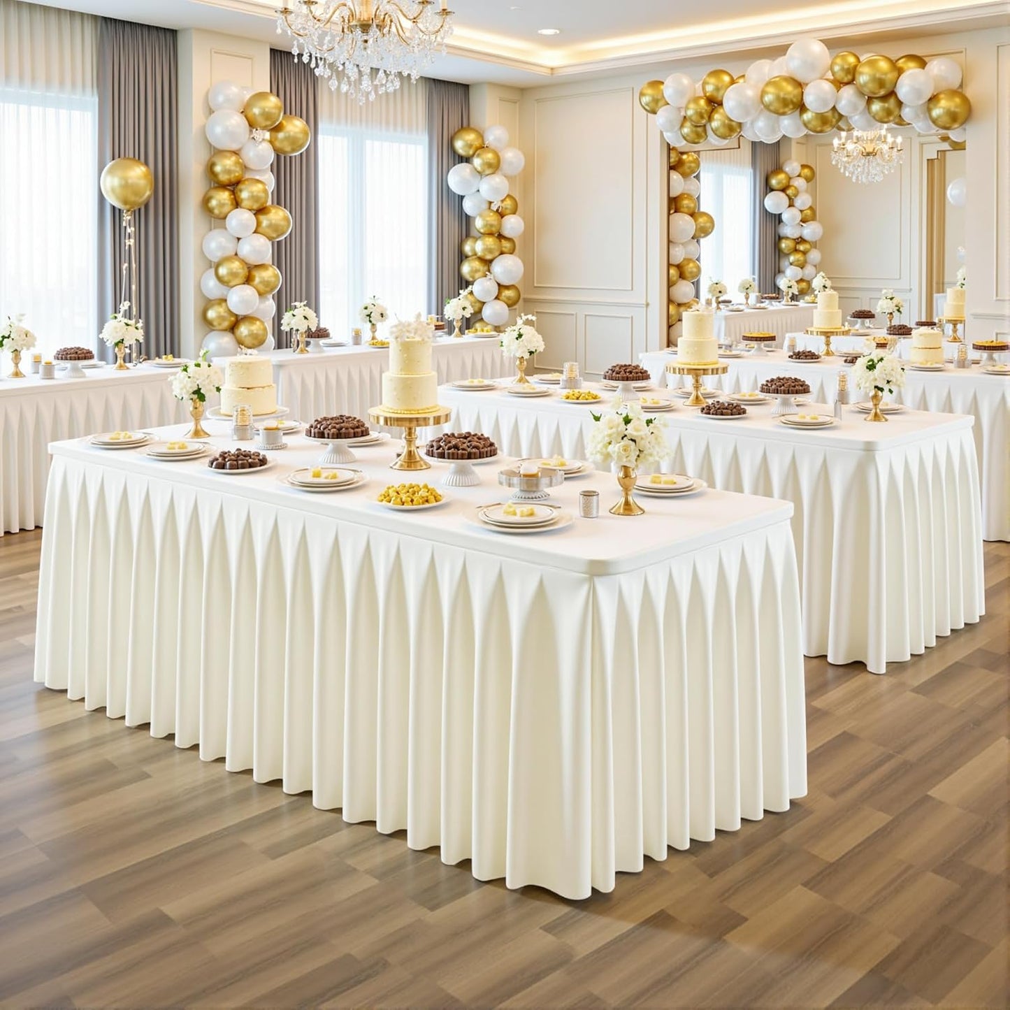 8 Pack Ivory Rectangle Tablecloth 6 FT Stretch Spandex Fitted Table Cloth for 6 Foot Rectangle Tables Banquet Tablecloths Wrinkle Free Table Cover Skirt Ruffle Tablecloth for Party Wedding Birthday