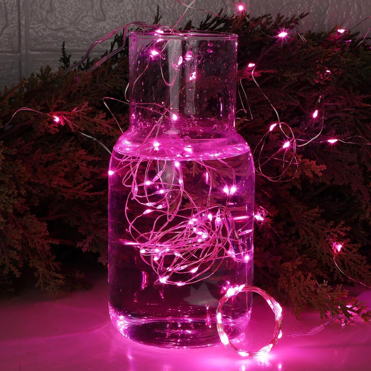 WATERGLIDE 12 Pack Fairy Lights Battery Operated (Included), 7 ft 20 LED Mini String Lights, Waterproof Silver Wire Firefly Starry Light for DIY Wedding Christmas Party Mason Jars Decor, Pink