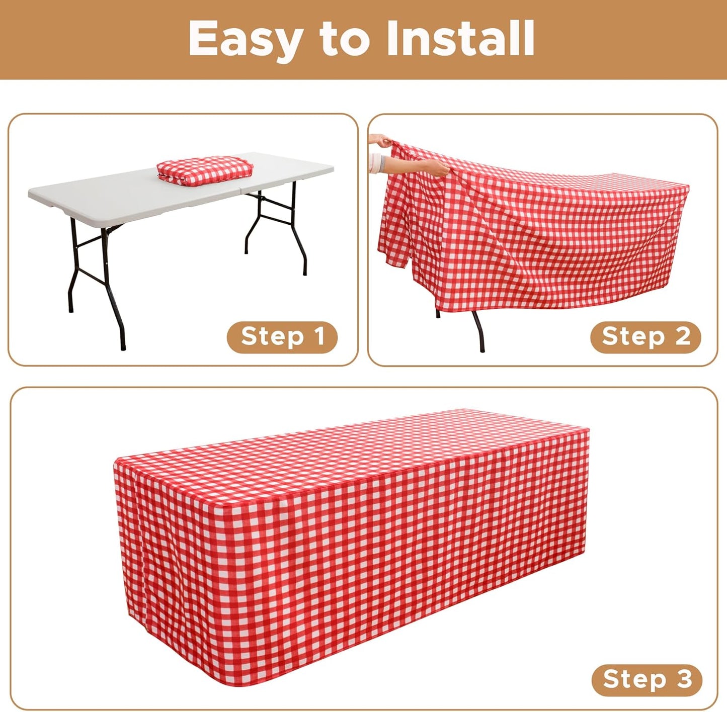 HolidayIdeas 2 Pack Checkered Fitted Table Clothes - 48 x 24 Inch - Rectangle Tablecloths for 4 Foot Tables, Buffalo Plaid Table Covers for Party, Picnic, Trade Show (Red and White)