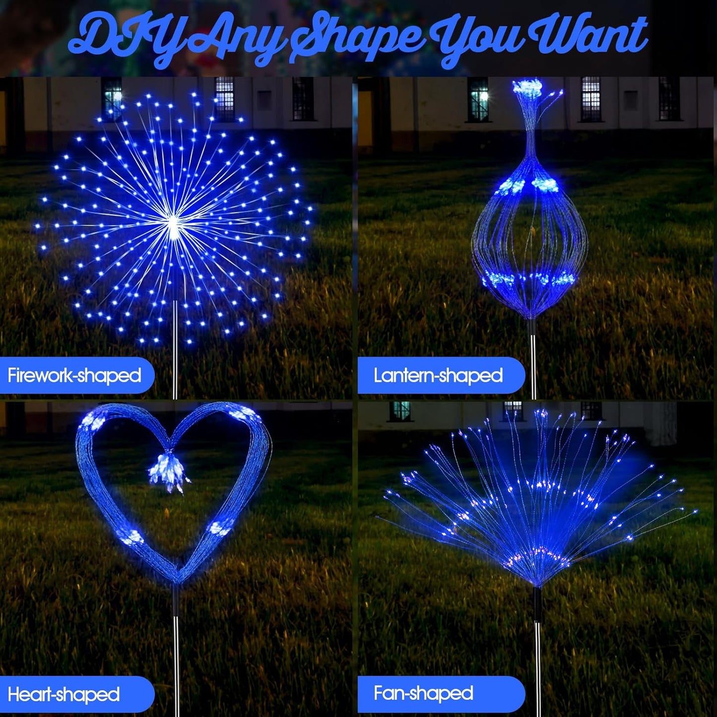 4 Pack Christmas Solar Firework Lights Decorations Garden Pathway Solar Power Light Stake Waterproof Landscape Lamp with 180 LED 8 Modes for Christmas Party Decoration(Blue)