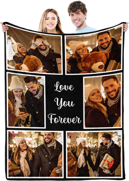 Custom Blanket with Photo, Personalized Valentines Day Picture Blanket, Customized Couples Gifts for Boyfriend Girlfriend Wife Husband Birthday Blanket Anniversary Wedding Gift for Him Her