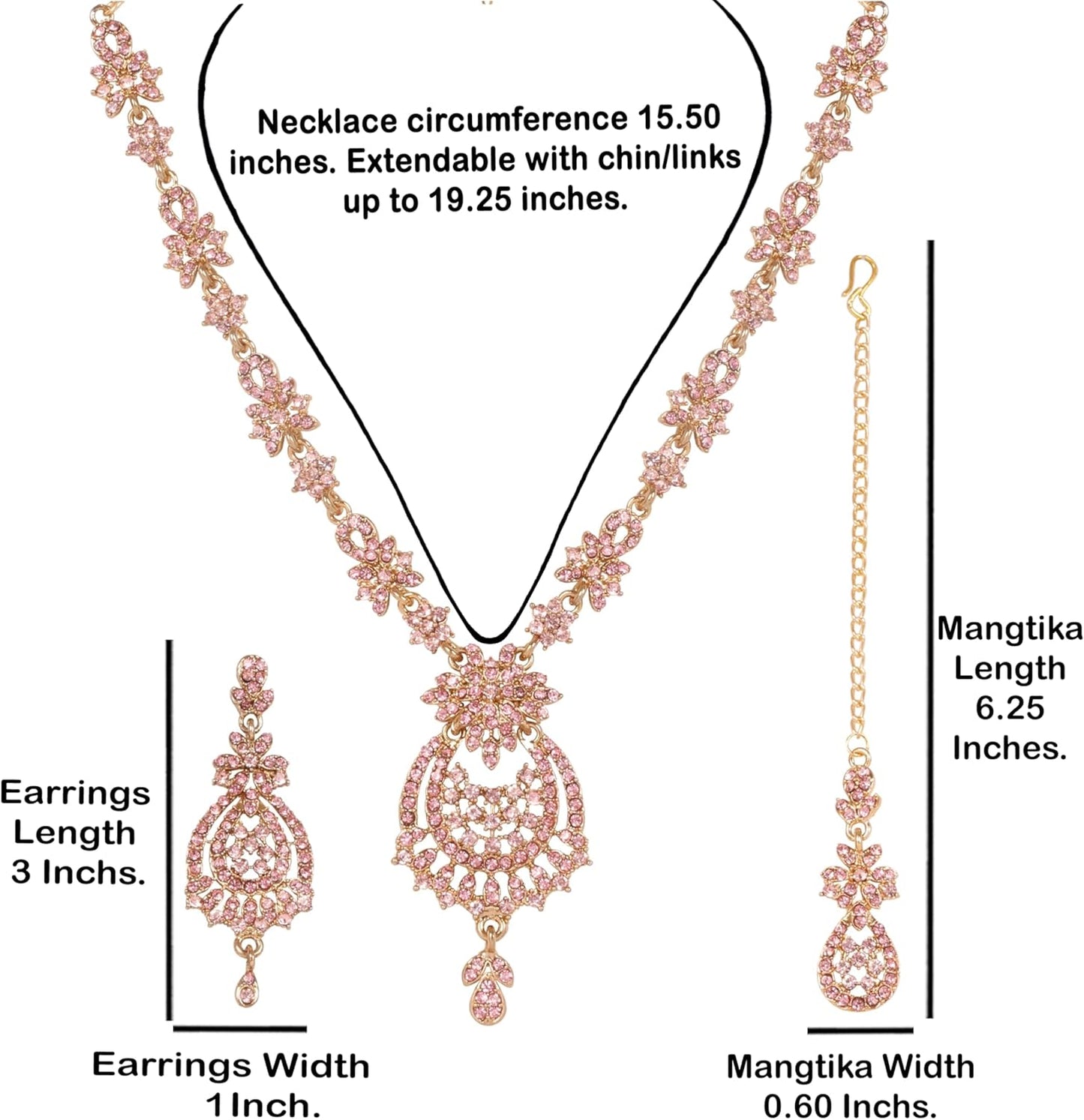 Touchstone Indian jewelry sets for women maang tikka wedding guest gold necklace bollywood jewellery set pageant elegant prom bride accessories western crystal chunky rhinestone necklaces