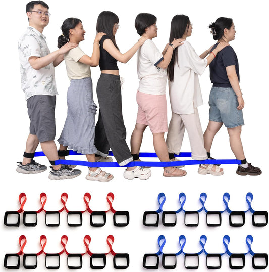 Team Building Games 6 Legged Race Bands for Adults Perfect for Carnival, Field Day, Relay Race, Family Backyard Party Supplies (2pk, Blue & Red)