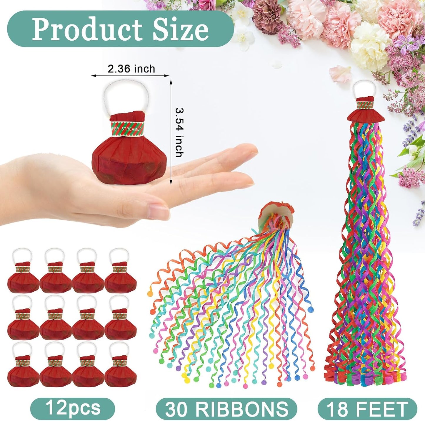 12 pcs Confetti Popper Hand Throw Streamers, No Mess Colorful Streamer Poppers, for Baby Shower, Party Celebrations, Wedding, Birthday (Red)