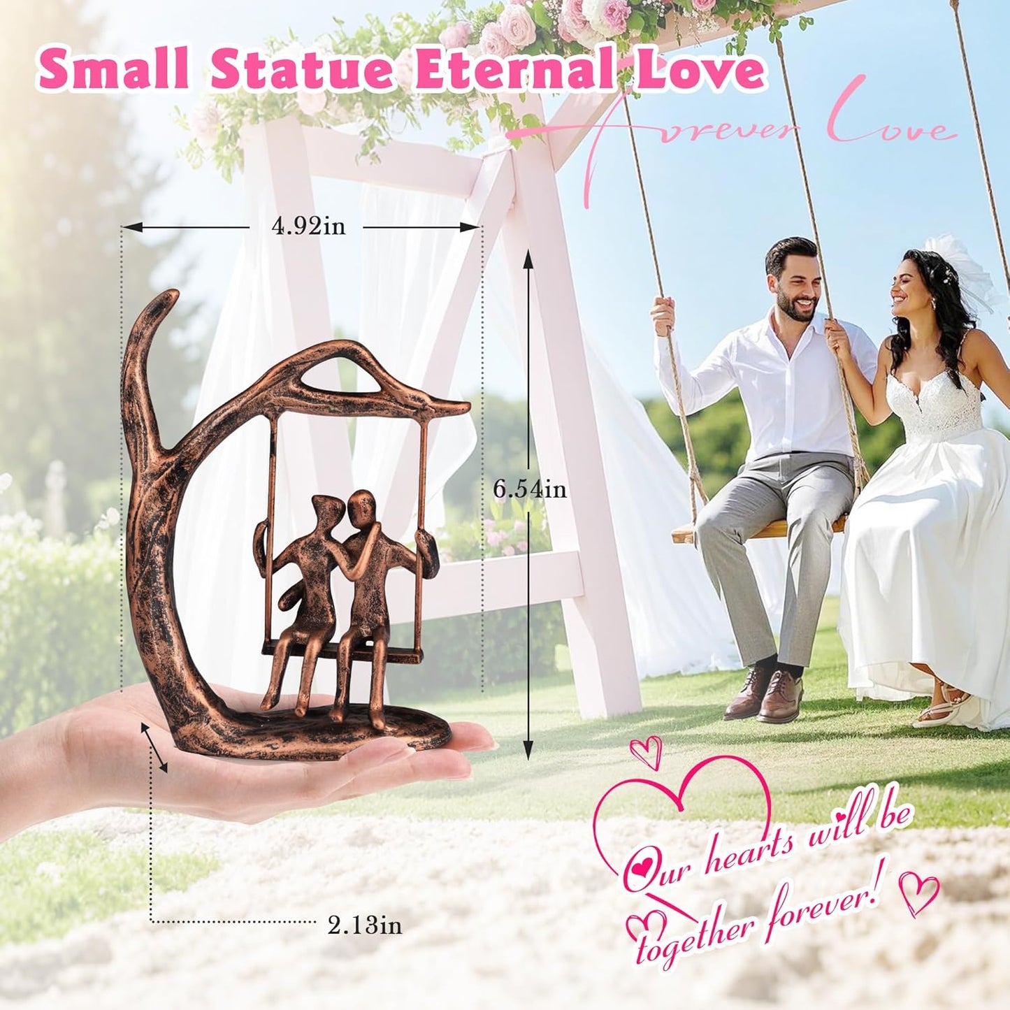 Anniversary Wedding Gifts for Couple/Her - Romantic Couple Statue in Love, Antique Bronze Metal Figurine Sweet Loving Together Iron Sculpture Decor, for Wife Husband Birthday Gifts