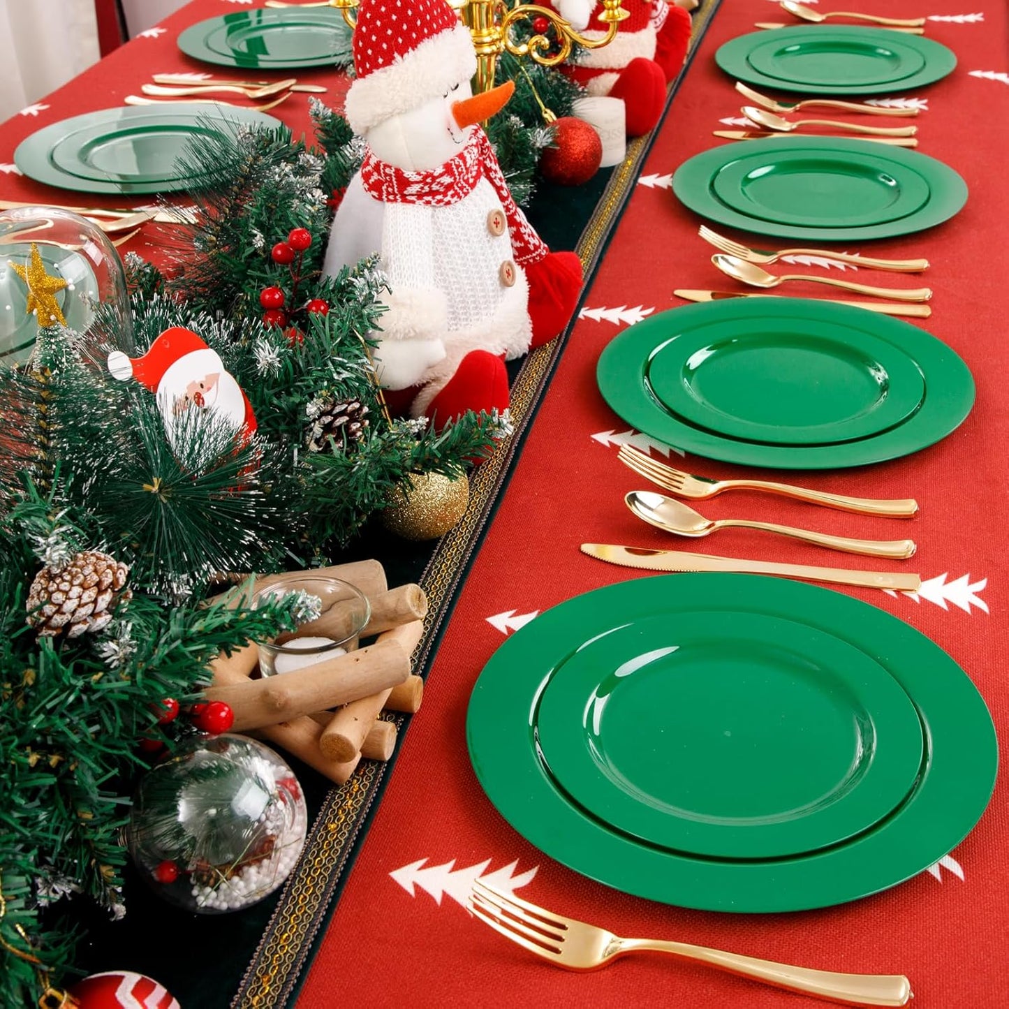 FLOWERCAT 60PCS Green Plates & Christmas Plates - Heavy Duty Dark Green plates Disposable for St. Patrick's Party &Christmas- Include 30PCS 10.25" Dinner Plates & 30PCS 7.5" Dessert Plates