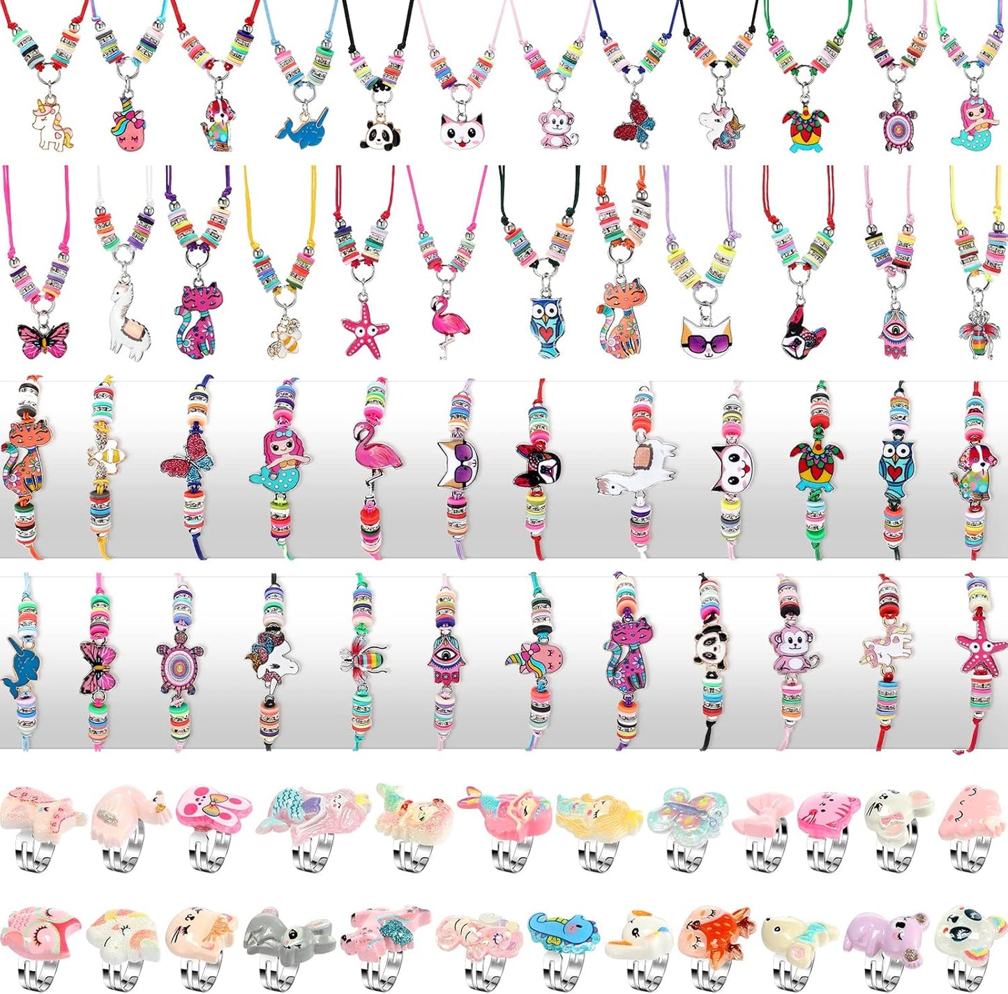 Sherr 72 Pcs Little Girls Jewelry Sets Dresses up Jewelry for Kids Toddler 4-6 6-8, Adjustable Unicorn Animal Dress up Bracelets Necklaces Rings for Birthday Gifts Party Favor