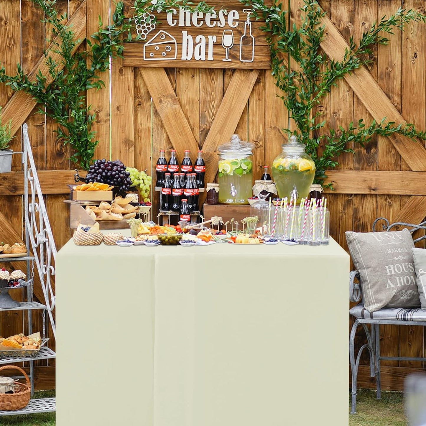 HolidayIdeas 2 Pack Square Fitted Table Covers - 34 x 34 Inch -Card Table Clothes Washable Tablecloth Protectors for Parties, Holiday Dinner, Trade Show, Vendor Stand, Butter Cream