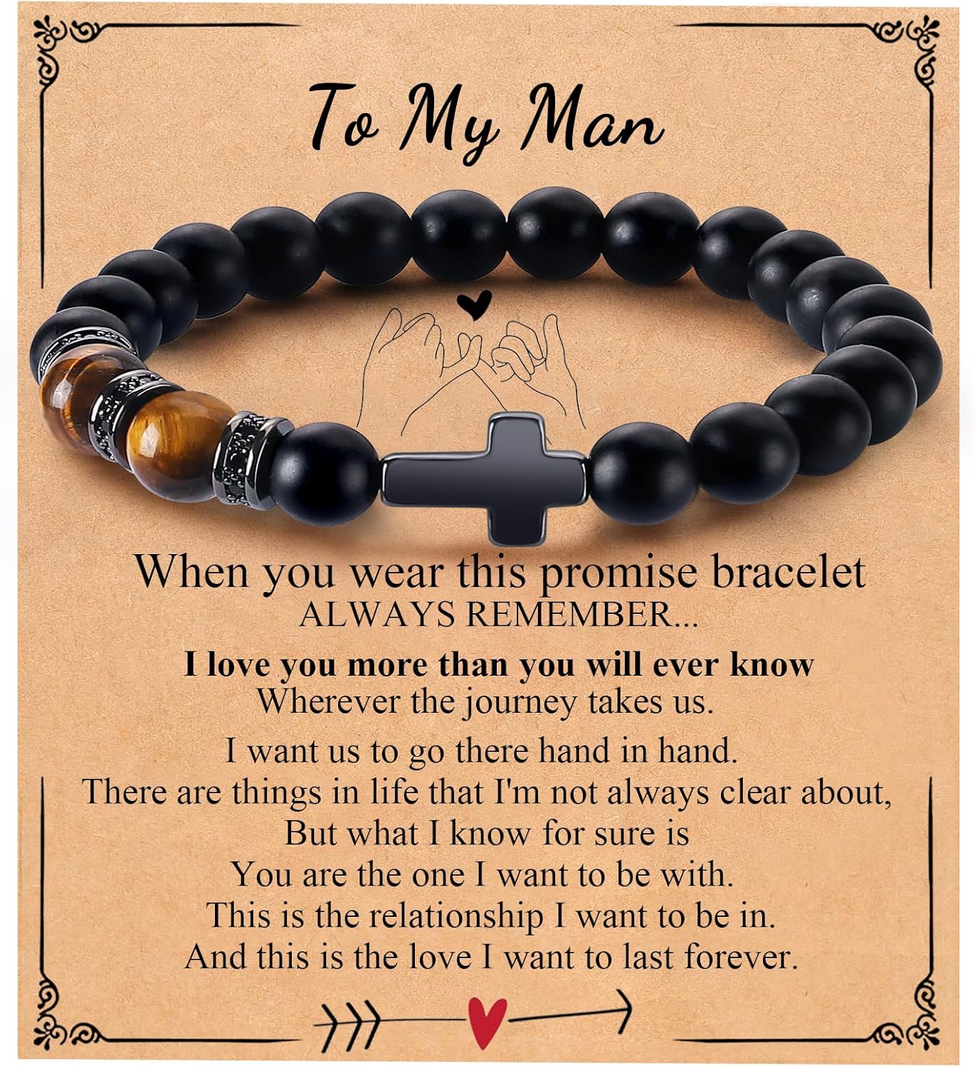 Mens Bracelet with Love Card Inspirational Jewelry Gifts for Man Christian Religious Baptism Valentines Day Graduation Retirement Christmas Beaded Bracelets Gifts
