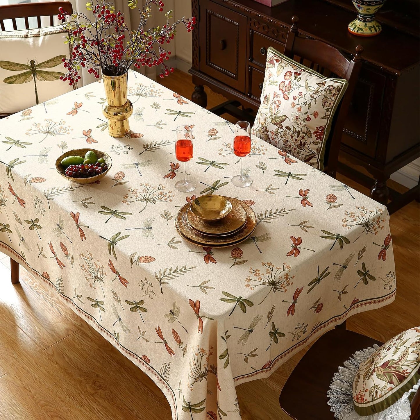 ISAENNE Designer Floral Linen Long Tablecloth Rectangle,French Off White Elegant Table Cloth,Washable Home Decor Tablecloths for Dining Thanksgiving Kitchen Christmas Party,63"*102"-Grace B