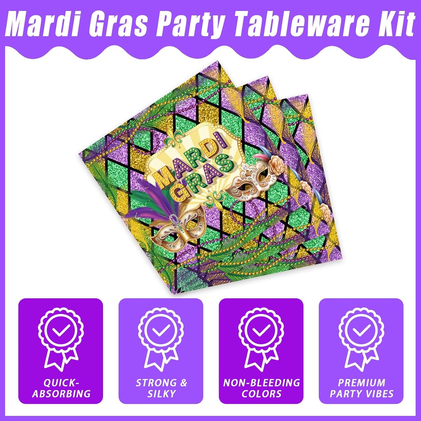 96 Pcs Mardi Gras Party Supplies Masquerade Mask Paper Plates Napkins Set Disposable Dinnerware Tableware for New Orleans Party, Serves 24