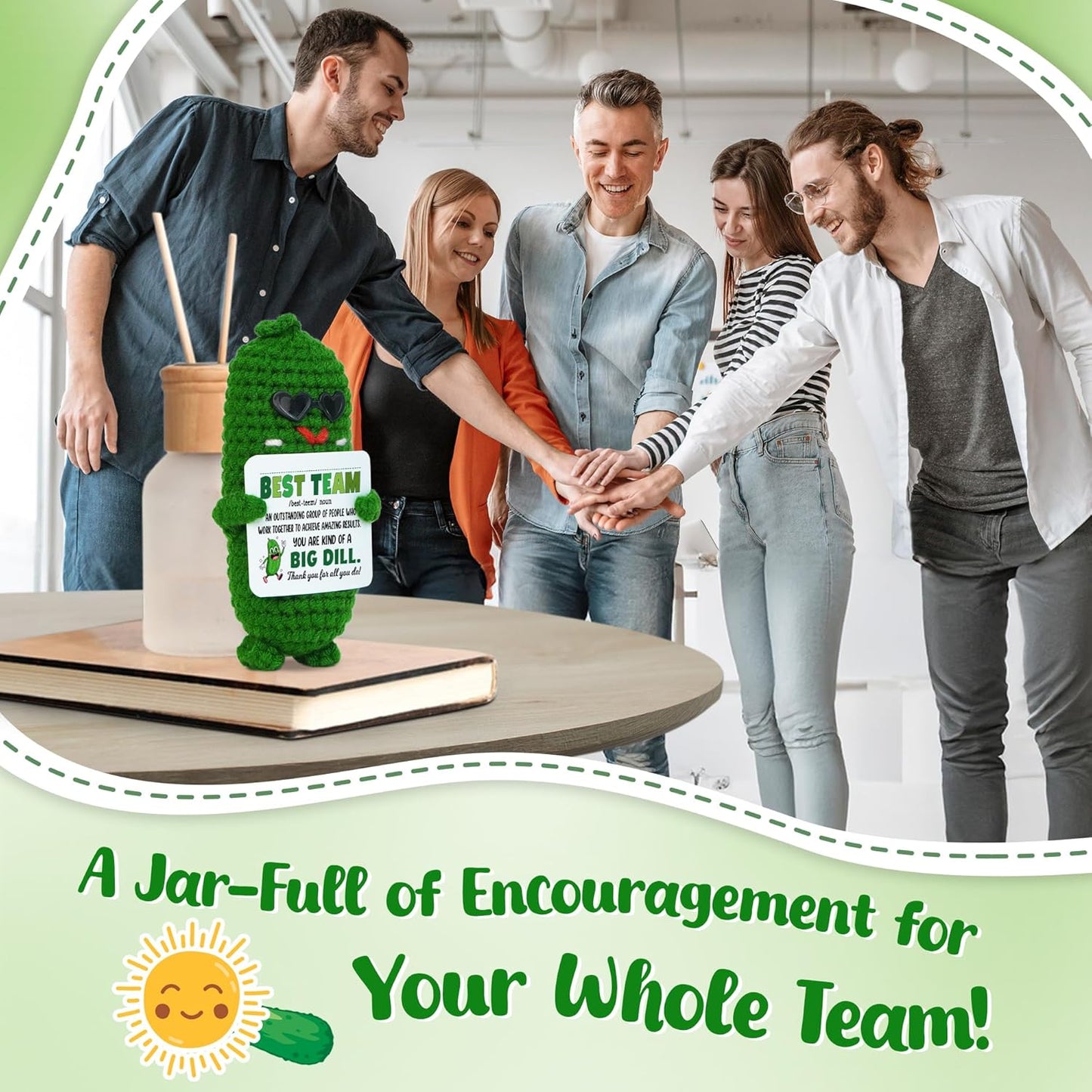 OASSIE Christmas Appreciation Gifts for Employee Coworkers - Positive Pickle Crochet with Card - Birthday Inspirational Thank You Team Gifts for Employees Boss Leader, Stocking Stuffers for Women Men