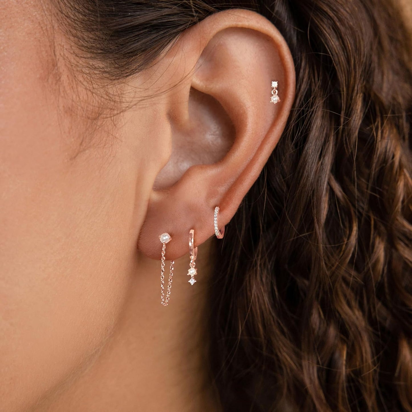 Gold Earrings for Women, 14k Gold Plated Dangle Huggie Earrings for Women Trendy Dainty Gold Hoop Earring Stacks Hypoallergenic Pearl Chain Drop Cartilage Earring Fashion Womens Jewelry