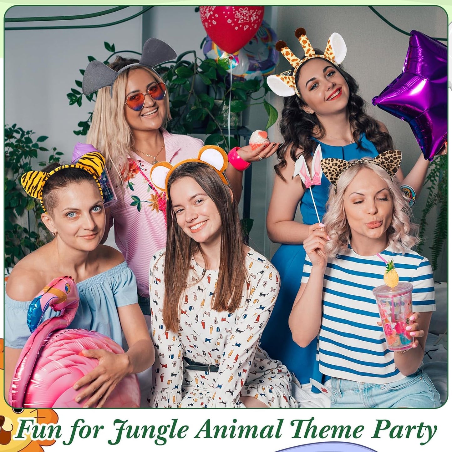 Kigeli 30 Pcs Jungle Animal Safari Ears Headbands for Hair Hoops Photo Booth Props One Birthday Halloween Favors