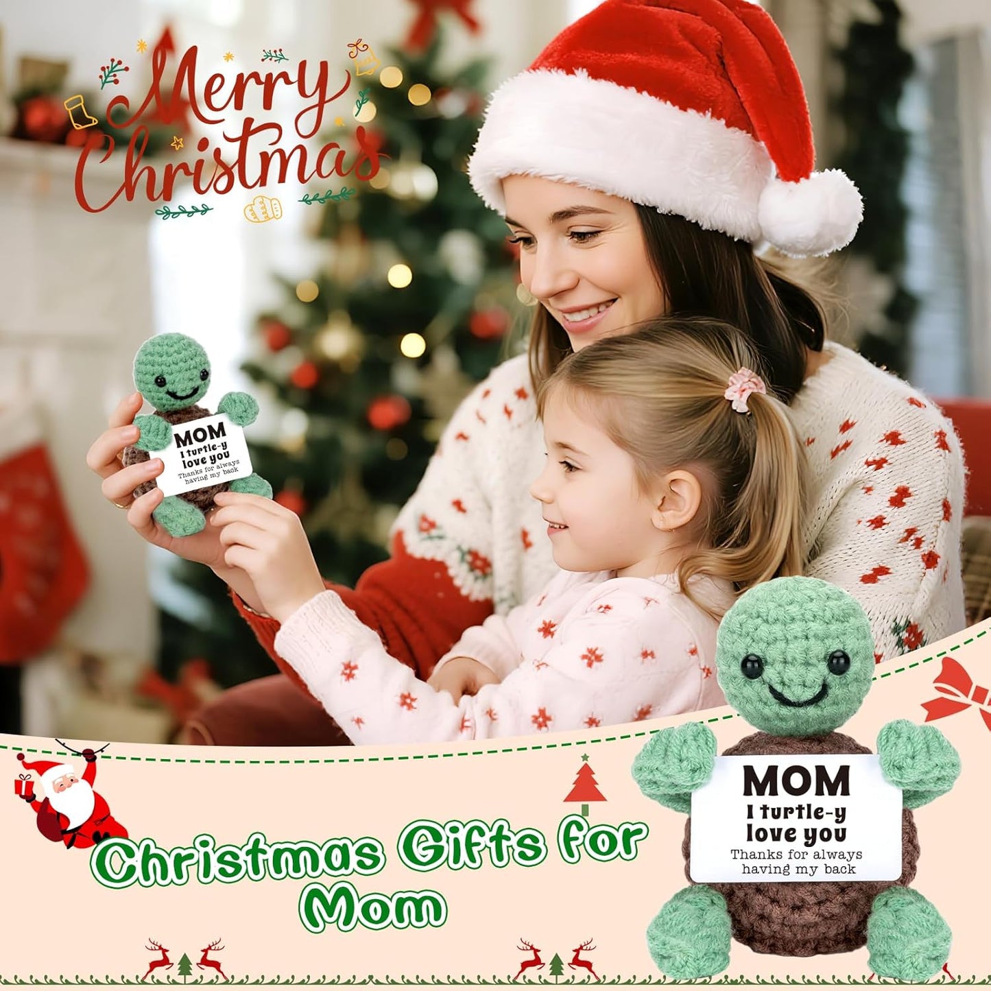 Christmas Birthday Gifts for Mom from Daughter Son, Mini Turtle Gifts for New Bonus Step Mom Mama Mother in Law, I Love You Cute Stuff Things Stocking Stuffers for Moms, Handmade Crochet Turtle Decor