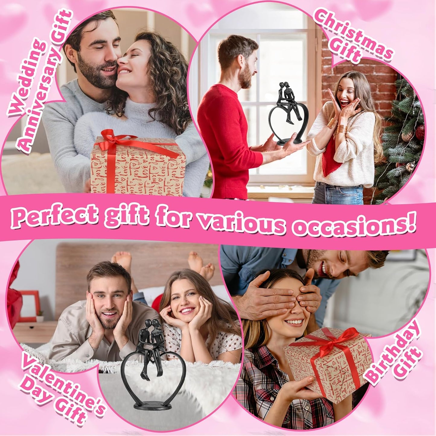 Gifts for Wife, Kissing Couple & Loving Heart Statue Cast Iron Sculpture Decor, Wedding Anniversary Birthday Gifts for Wife Women Girlfriend Her, Wedding Anniversary Couple Gifts