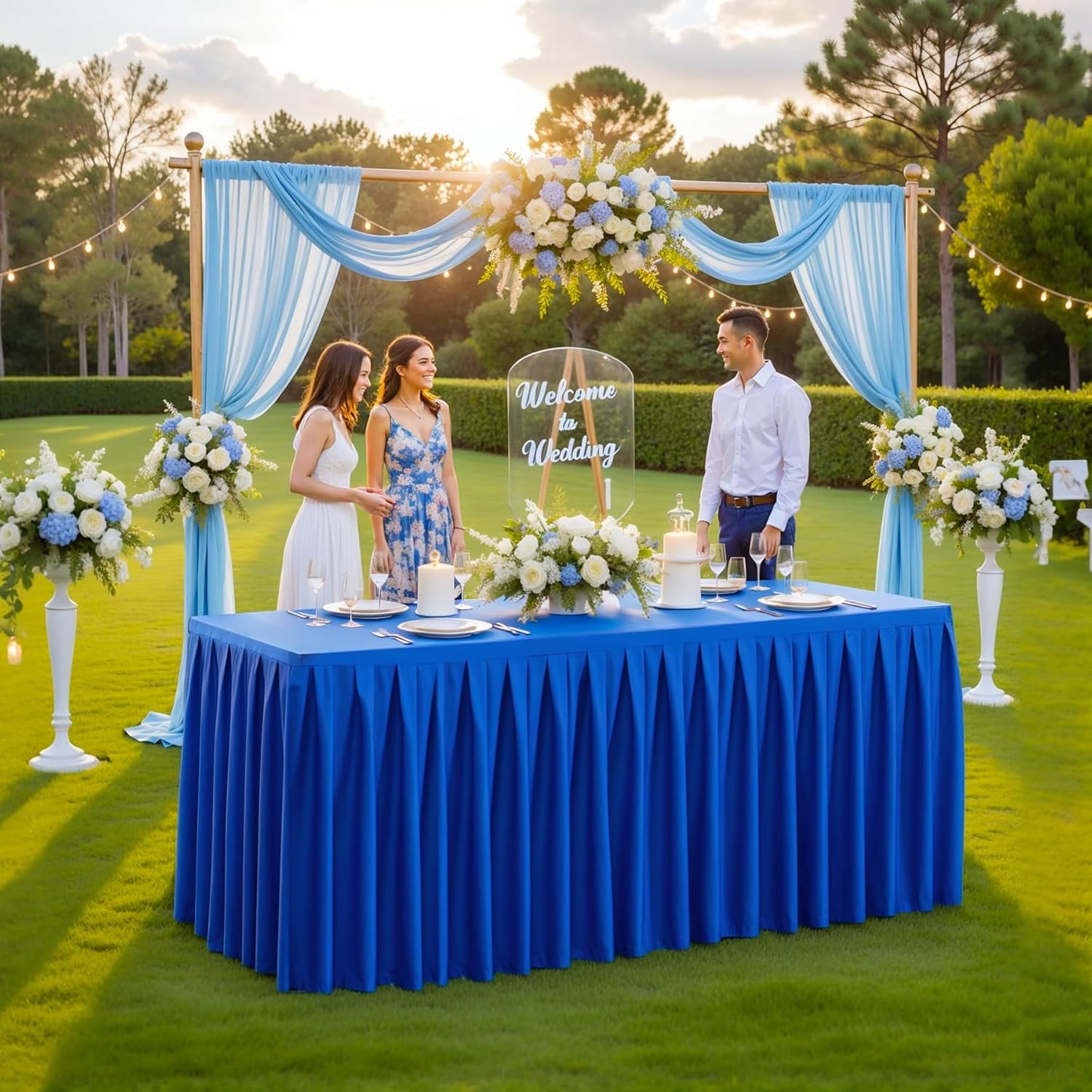 4 Pack Royal Blue Rectangle Tablecloth 6 FT Stretch Spandex Fitted Table Cloth for 6 Foot Rectangle Tables Banquet Tablecloths Wrinkle Free Table Cover Skirt Ruffle Tablecloths for Party Wedding