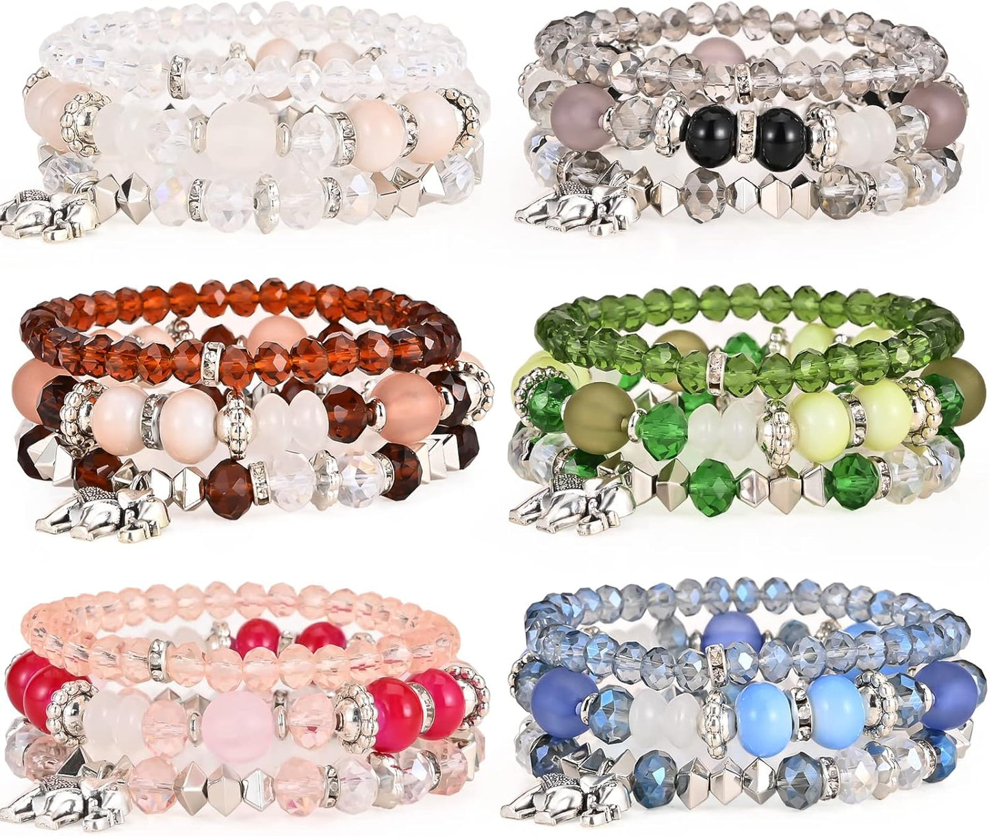 Bohemian Bracelet Sets for Women - 6 Sets Stackable Stretch Bracelets Multi-color Boho Jewelry for Women Hippie Bracelets Dainty Jewelry