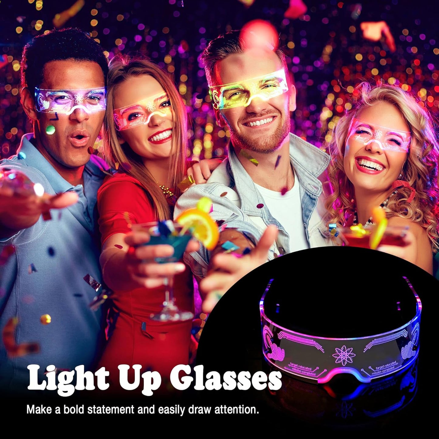 Led Light Up Glasses For Party LED Glass For Kids Adult Futuristic Sunglasses Multi Color Cosplay Costumes Neon Accessories,Gifts (Future Glasses)