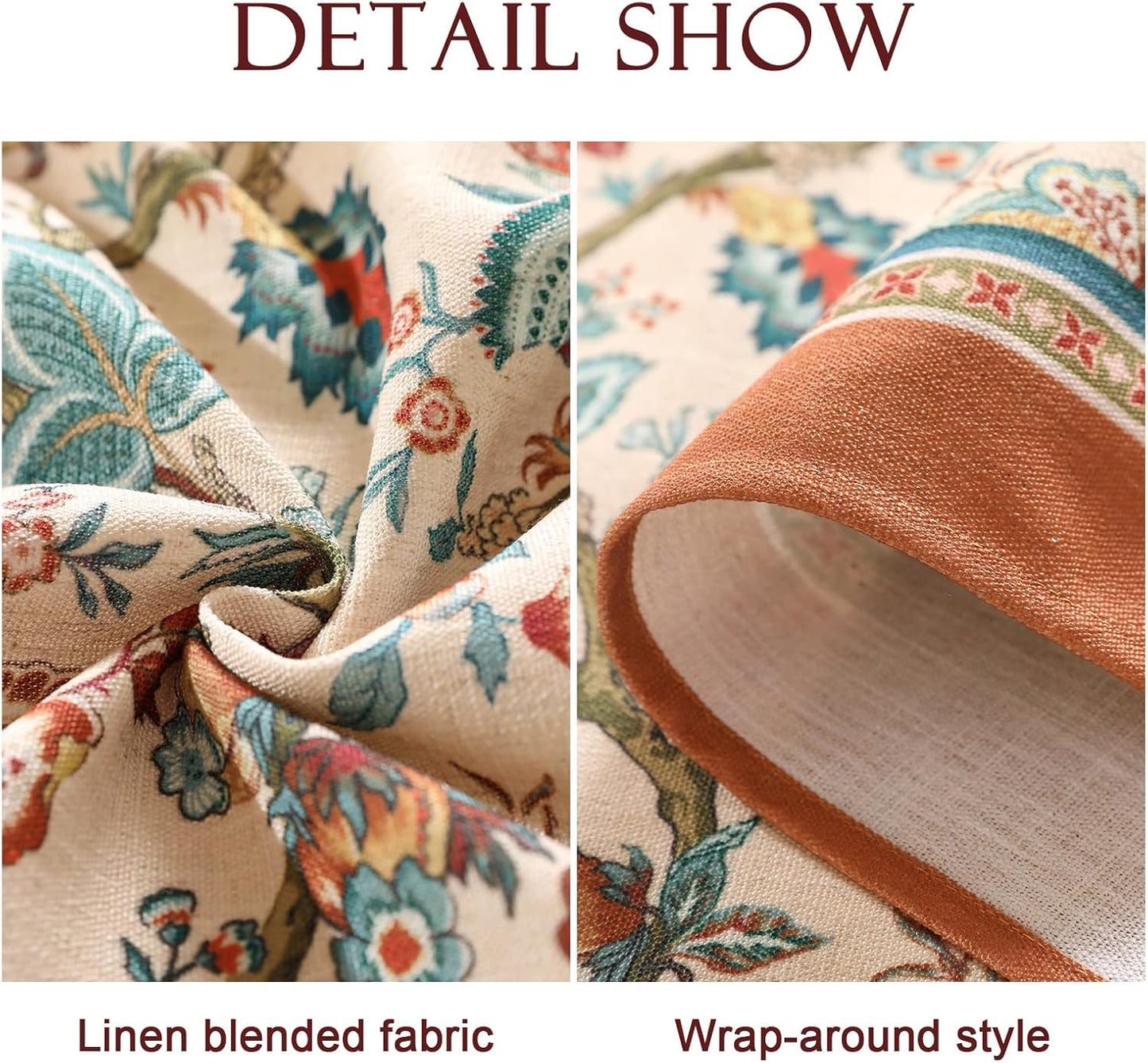 Linen Colorful Floral Rectangle Tablecloth,Vintage Indian Colorfast Block Print Extra Long Table Cloth,Decor Table Cover for Kitchen,Dining,Thanksgiving,Christmas,67"*118"-Mangala