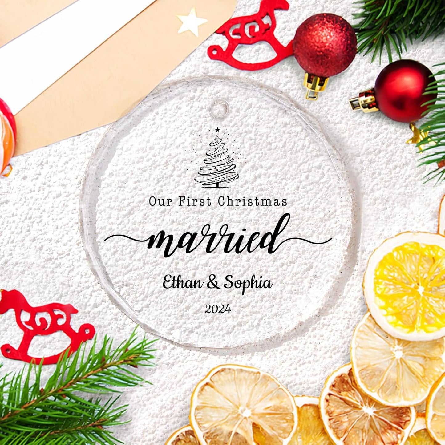 Personalized First Christmas Married Ornament 2025, Custom Engaged Christmas Ornaments with Names, Customized Wedding Engagement Gifts for Newlywed Couples Him Her