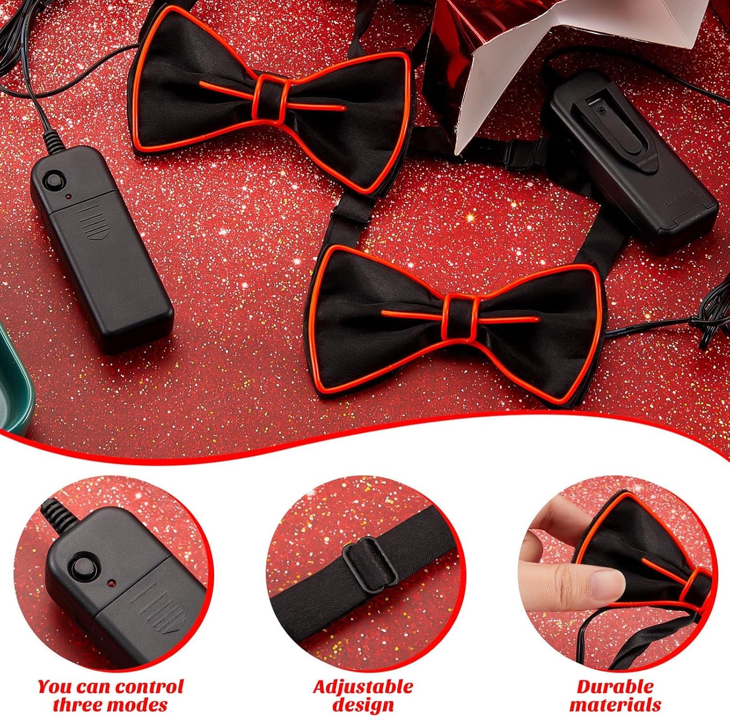 Hercicy Light up Bow Tie for Men LED Neon Bowtie Funny Ties Women Glow in the Dark Party Costume