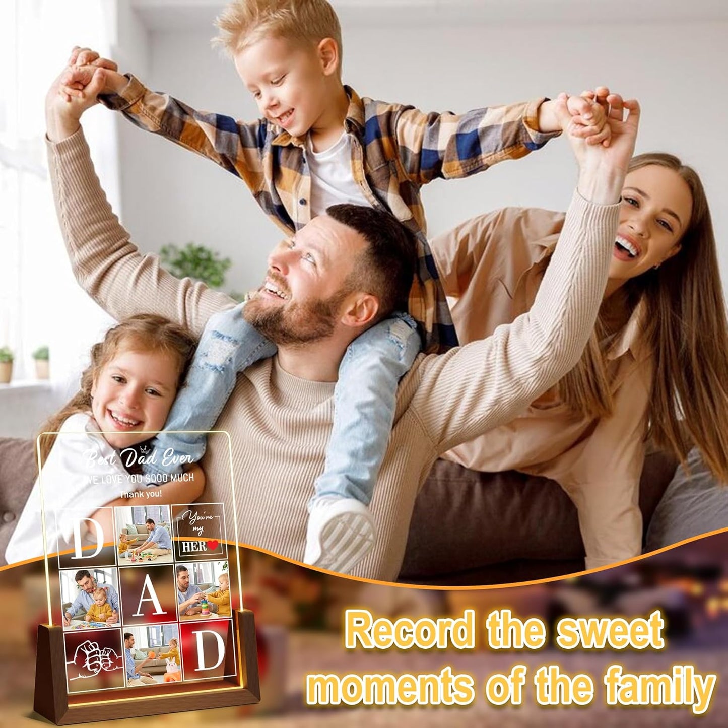 Personalized Dad Gifts For Fathers Day, Custom Fathers Day Birthday Christmas Gifts From Daughter Son Wife Kids, Acrylic Lights Up Picture Frame Plaque With Photo Name, Customized Best Dad Ever Gift