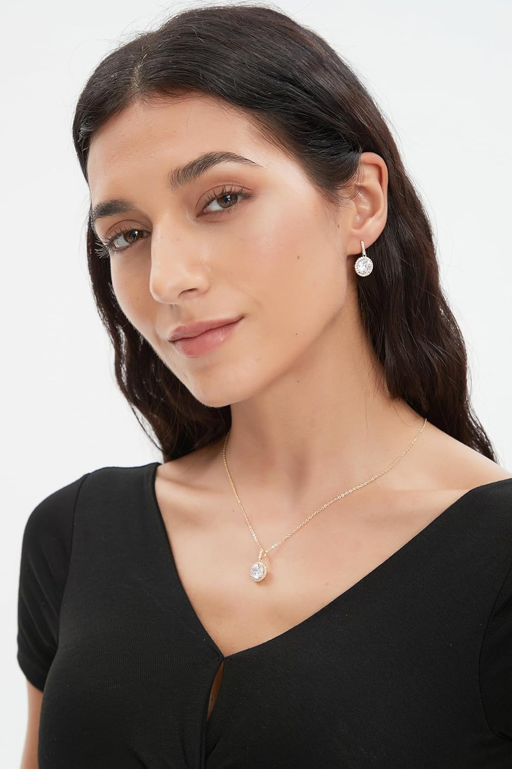 Sparkly Earrings Necklace Jewelry Set For Women Bride Bridesmaids Bridal Wedding Party Prom Jewelry Birthday Gift