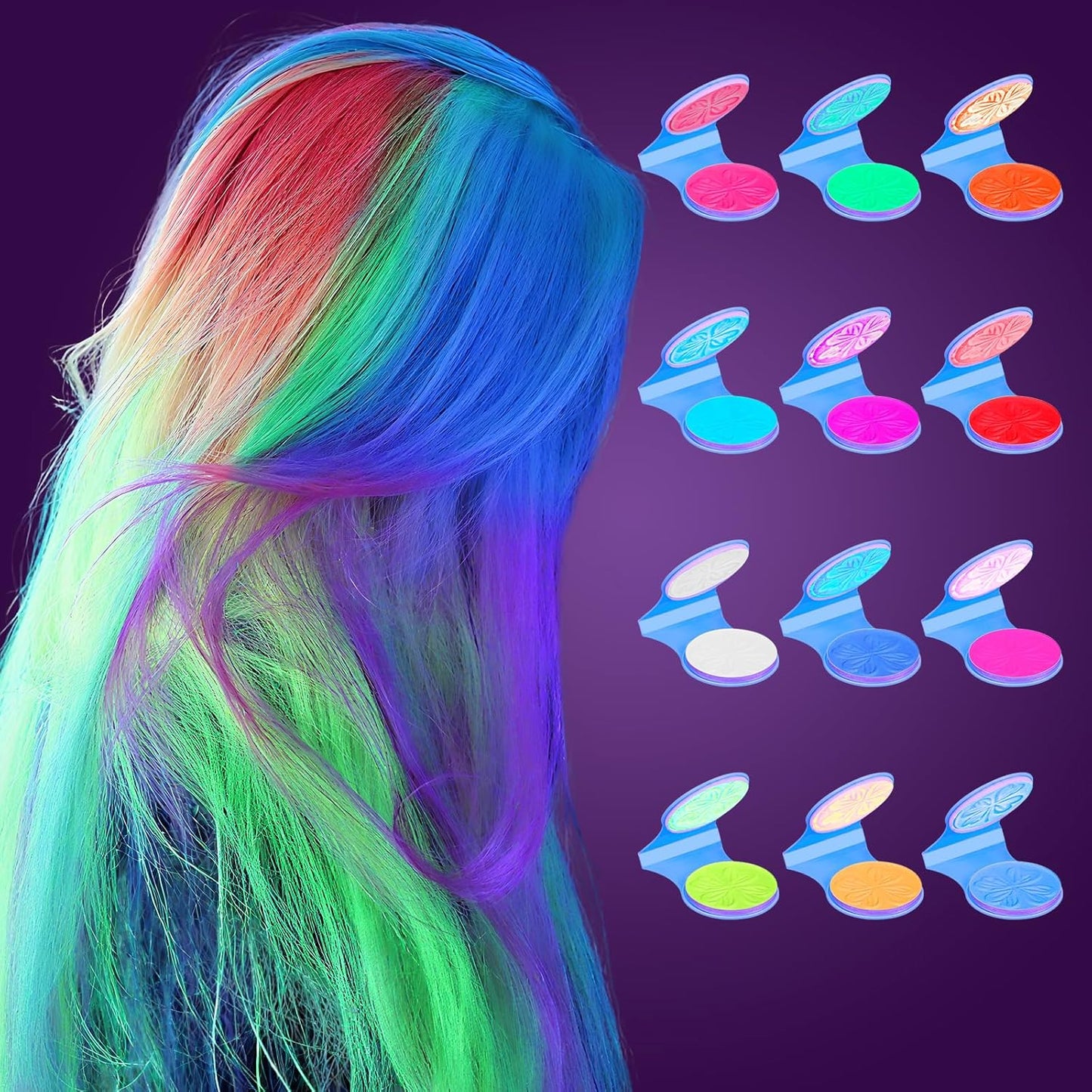 Temporary Hair Chalk for Girls 12 Color,Washable Hair Dye For Girl Kids Adults Glow in UV Light Neon Hair Color Makeup for Halloween Cosplay,Birthday Christmas Gift for Girls Age 5-12 Years Old