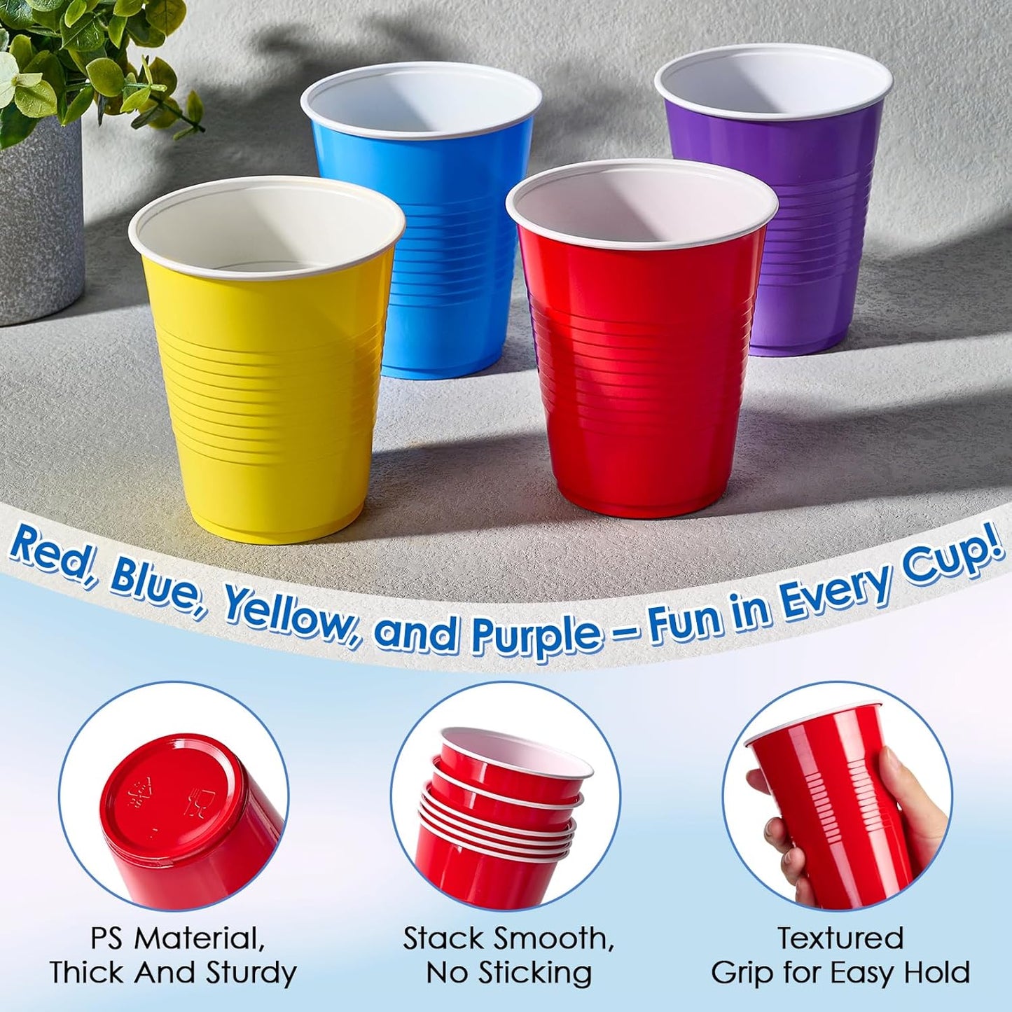 Lilymicky 200 Pack 12 oz Disposable Plastic Cups, Assorted Color Plastic Party Cups for Parties, Events, Game and BBQ