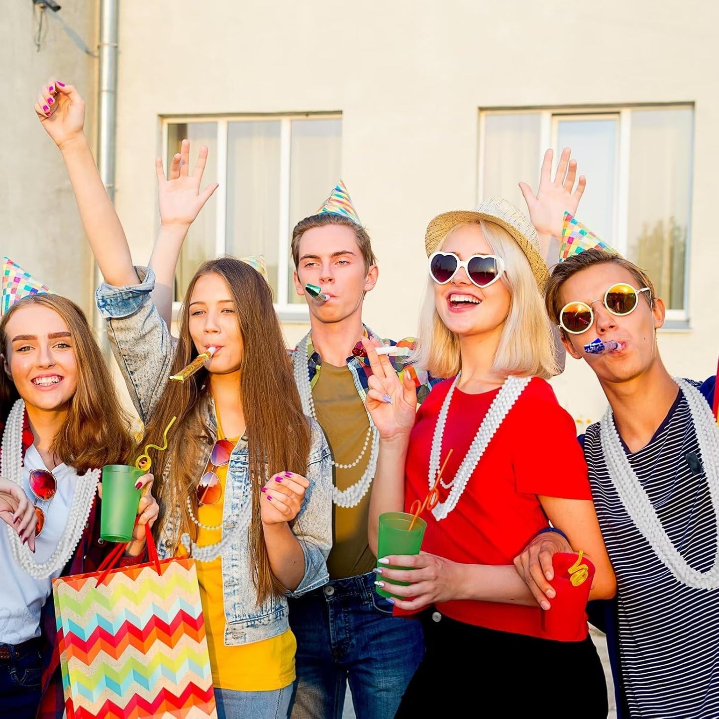 Mardi Gras Beads Bulk, 12PCS White Beaded Necklace Costumes Party Favors, 33" Mardi Gras Beads Accessory Sets, Festival Parade Throw Accessories for Wedding Birthday Celebrations Decorations