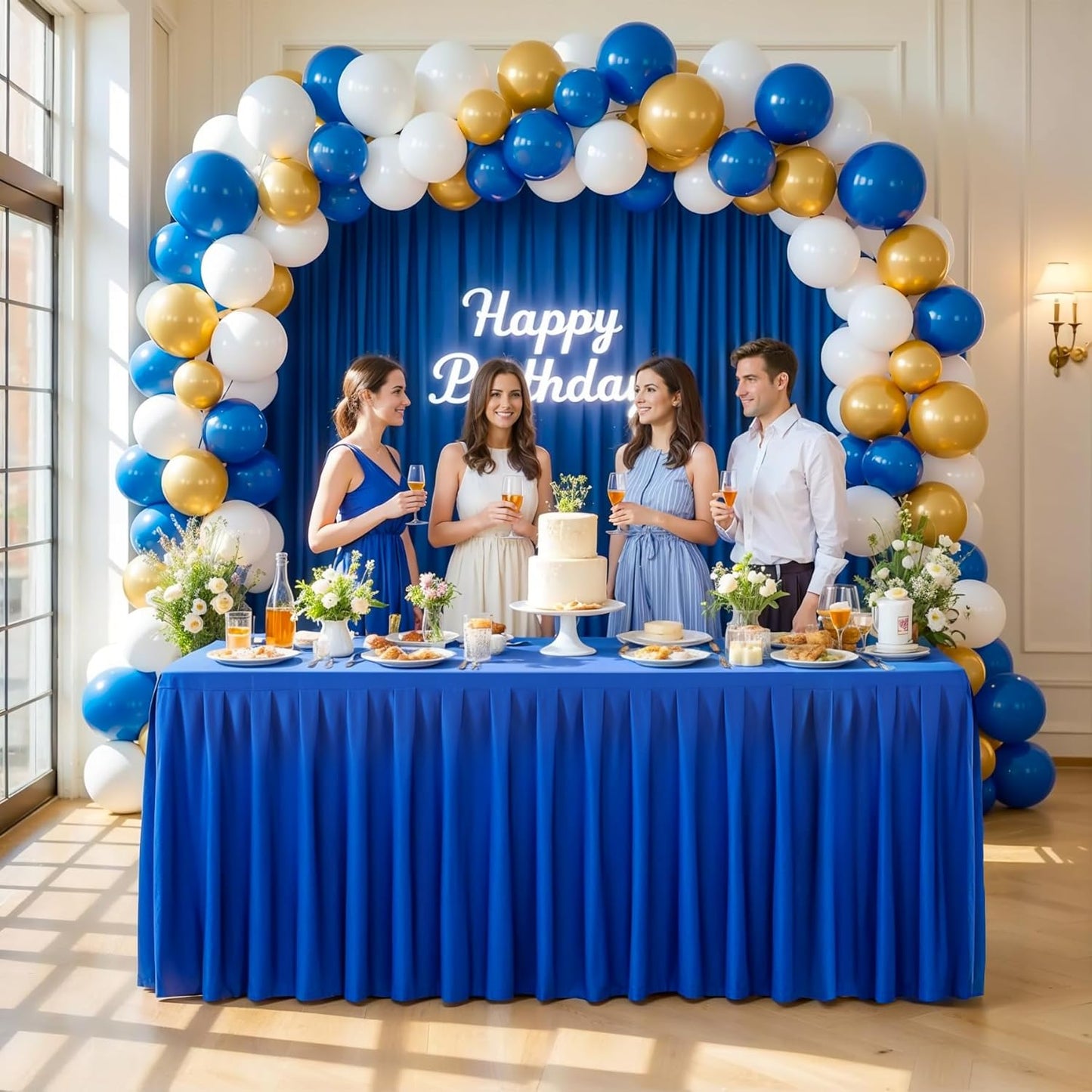 4 Pack Royal Blue Rectangle Tablecloth 6 FT Stretch Spandex Fitted Table Cloth for 6 Foot Rectangle Tables Banquet Tablecloths Wrinkle Free Table Cover Skirt Ruffle Tablecloths for Party Wedding