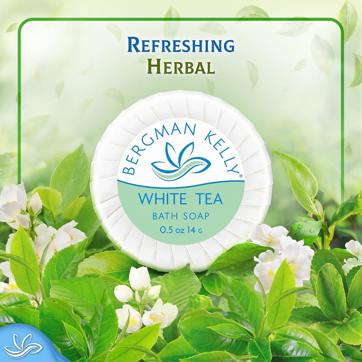 BERGMAN KELLY - Hotel Soap Bars - White Tea, 0.5 oz, 200 PK - Travel Size Luxury Bulk Amenities Bar Soap, Mini Individually Wrapped Round Soap - Small Toiletries for Airbnb, Motel, Guest Bathroom