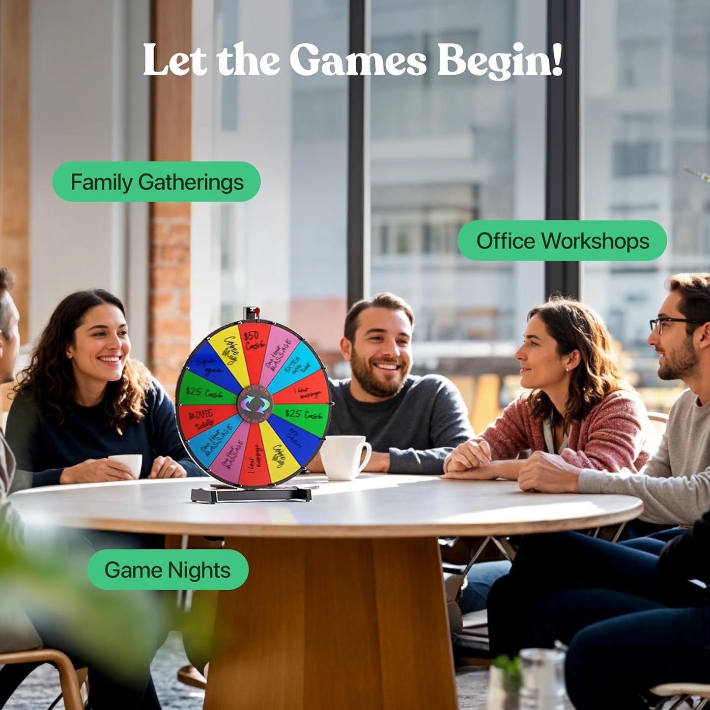 T-SIGN 18 Inch Heavy Duty Spinning Prize Wheel - 14 Slots Color Tabletop Roulette Wheel of Fortune - with Dry Erase Marker and Eraser Win The Fortune Spin Game for Carnival & Trade Show (Multicolor)