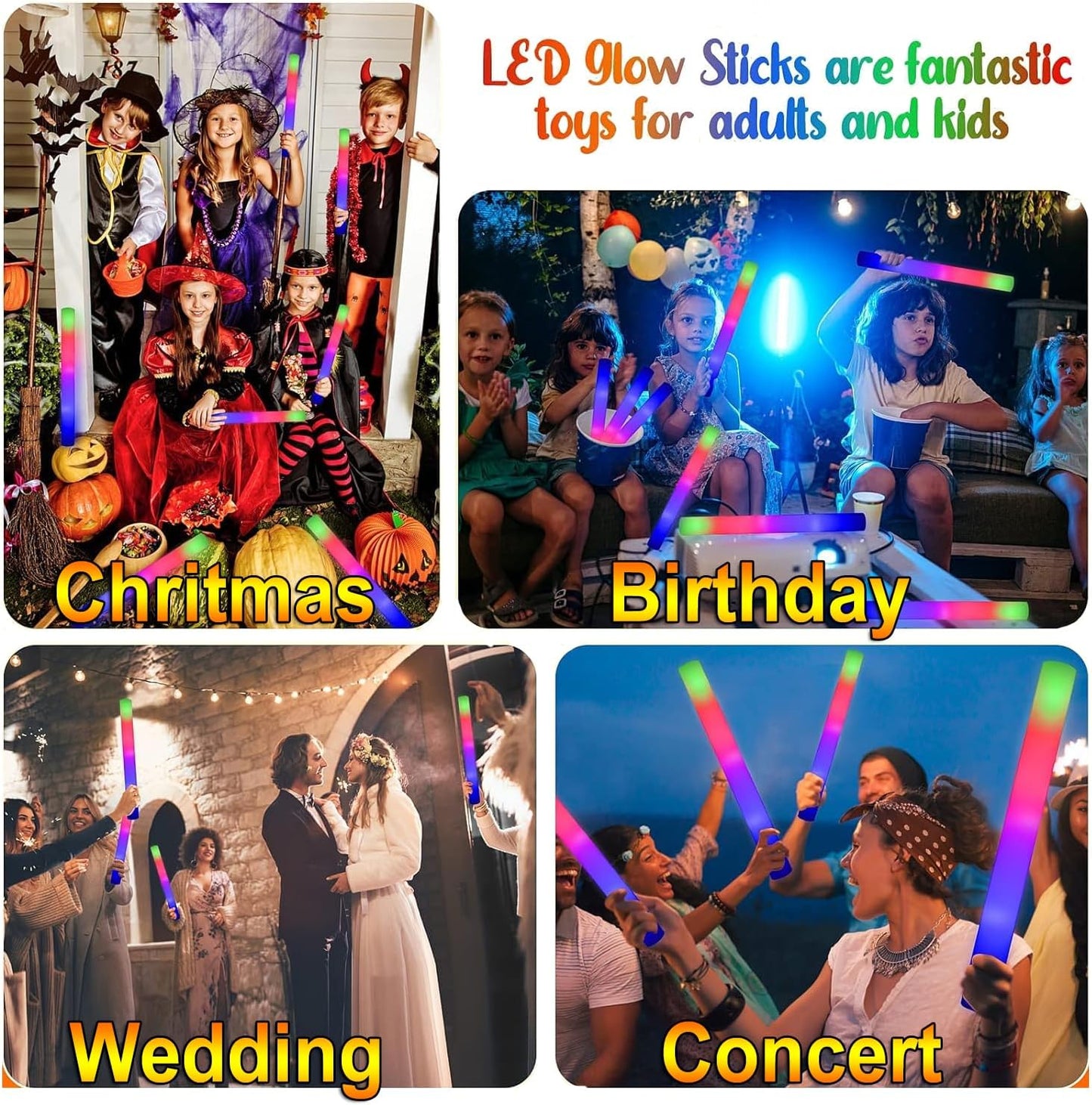LifBetter Light Up Glow Sticks Bulk, LED Foam Sticks 118 pcs Glow in The Dark with 3 Modes Flashing Led Foam Multicolor Batons Light up Party Favors for Birthdays, Weddings, Concerts, Festivals