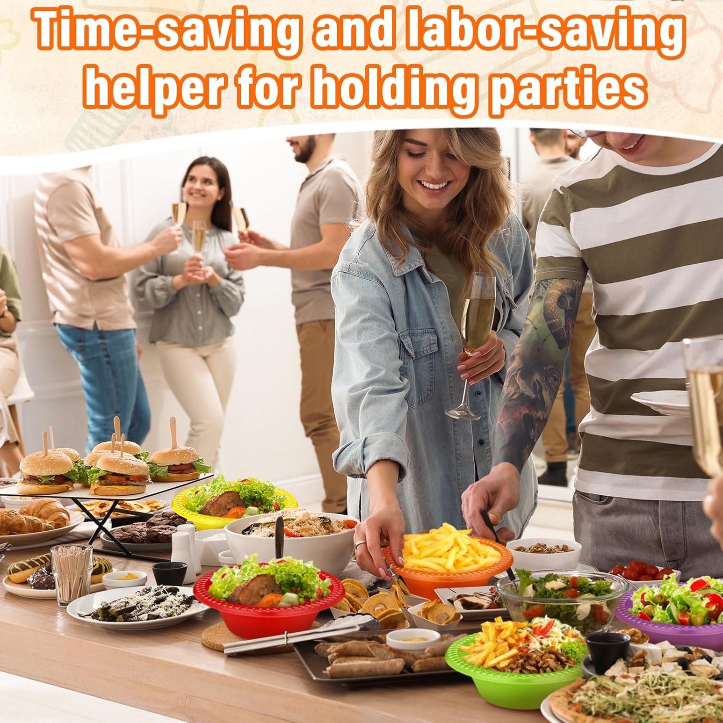 Lallisa 100 Pcs 12oz Rainbow Disposable Plastic Bowls Dessert Cups Ice Cream Snack Salad Soup Food Serving Bowls for Party Favor Picnic