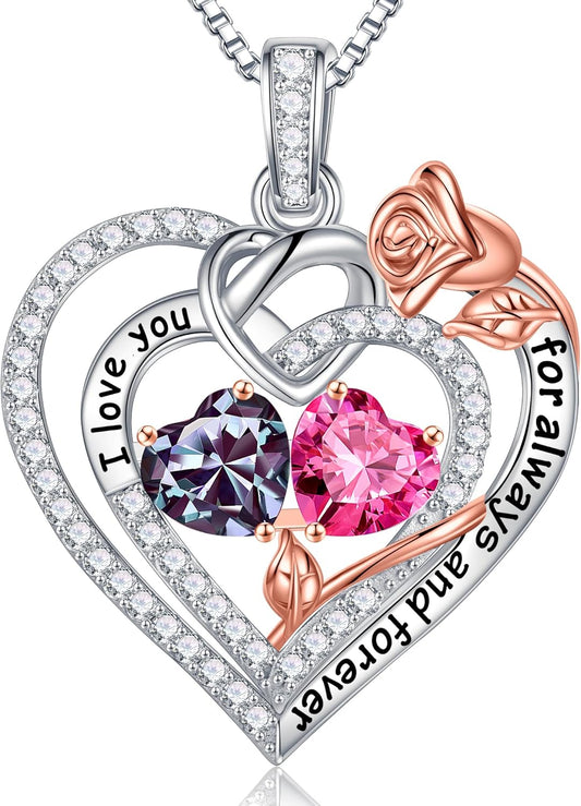 Iefil Christmas Gifts for Wife Women - 925 Sterling Silver Double Birthstone Necklace, Anniversary Birthday Gifts for Women, Jewelry Gift for Wife Girlfriend Mom Her