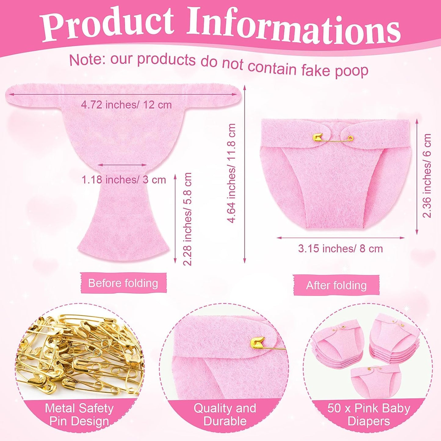 Roowest 51 Pcs Dirty Diaper Baby Shower Games Funny Wooden Sign with 50 Pcs Mini Diapers Cute Felt for Gender Reveal Party Baby Shower(Pink Butterfly)