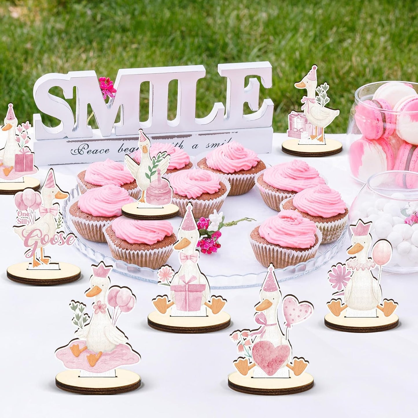 16 Pcs Wooden Baby Shower Table Centerpiece Pink One Silly Goose Tabletop Detachable Sign It's A Girl Gender Reveal Table Toppers Display Decoration 1st Birthday Photo Props Party Favor Supplies
