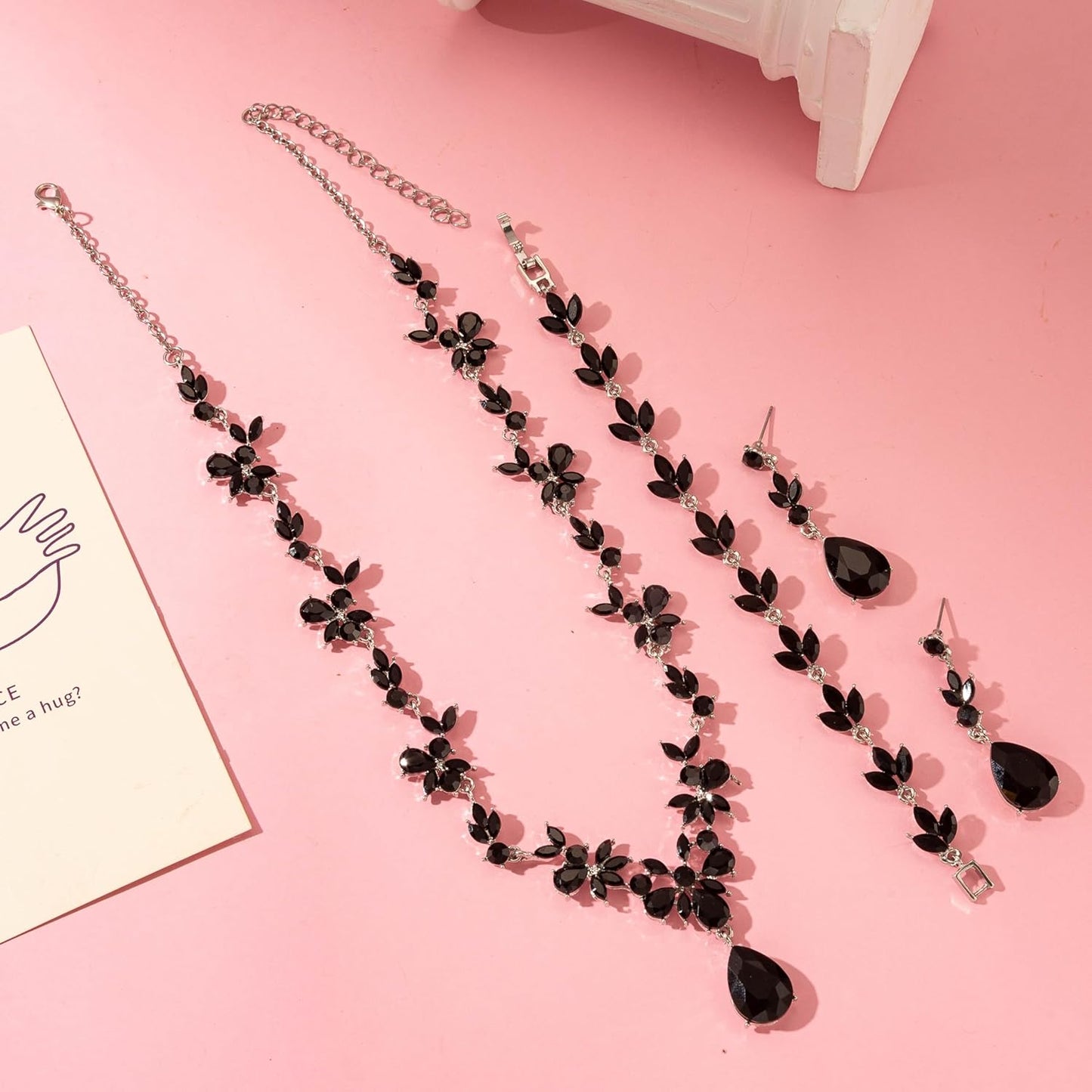 Bridal Wedding Elegant Floral Jewelry Set for Women/Brides/Bridesmaids Crystal Jewelry Set for Wedding Prom Party Bridal Crystal Necklace Earrings Bracelet Set