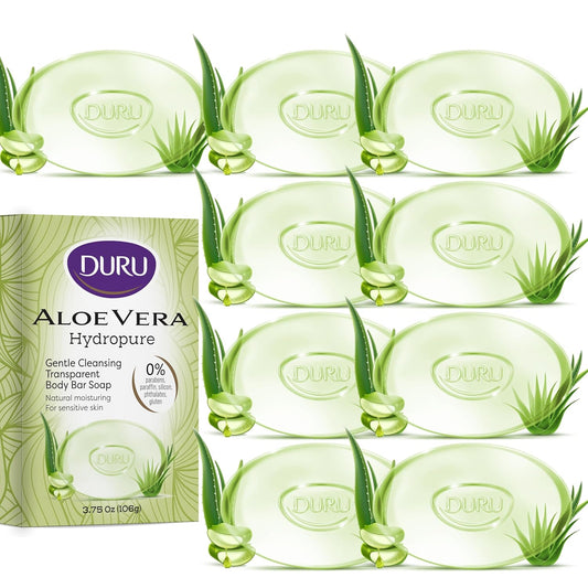Duru Aloe Vera Glycerin Bar Soap - Vegan Transparent Cleansing Bar Moisturizing Sensitive Skin Wash for Women and Men Plant Based - 9 Pack