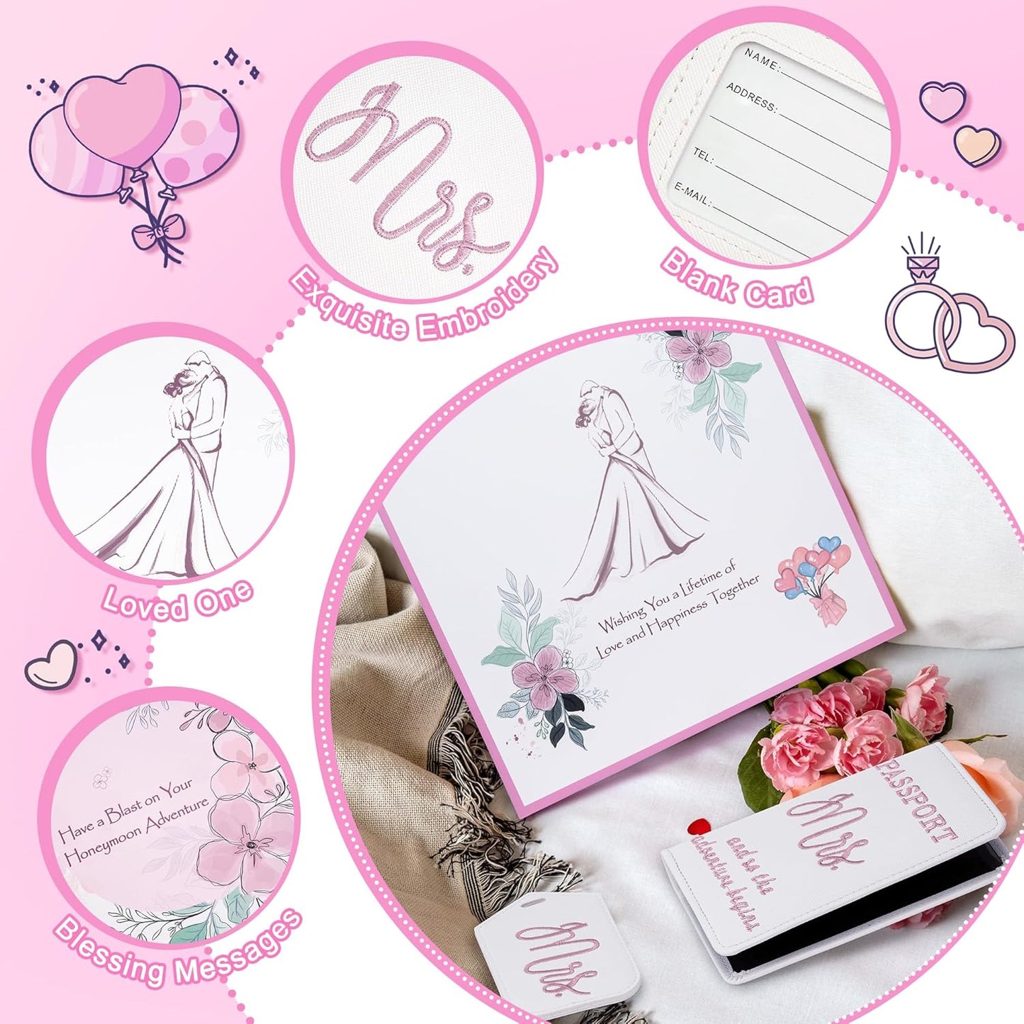 Mr and Mrs Luggage Tags & Passport Holders Set, Bridal Shower Gifts for Bride - Honeymoon Travel Essentials, Wedding Gifts for Couples 2025, Vacation Must Haves