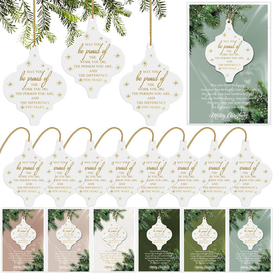 Sieral 30 Set Christmas Thank You Gifts Bulk Flat Lantern Sign Hanging Ornament for Xmas Trees with Christmas Card Gift and Bag for Office Team Coworker Nurse Teacher Volunteer (Proud)